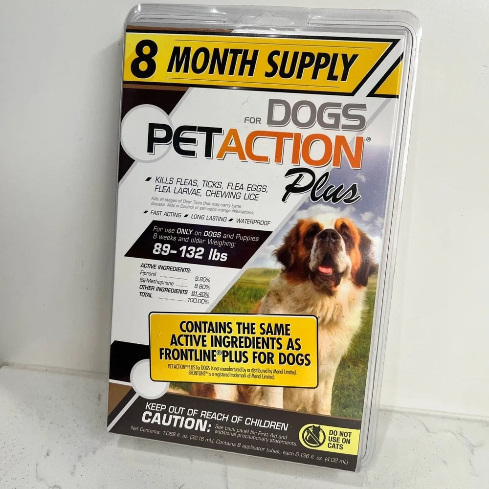 Pet Action Plus for Dogs, 8 Doses - 89-132 lbs. Flea Treatment